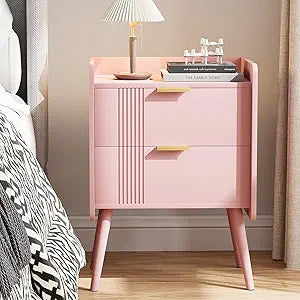 Aenuert Nightstand Modern Bedside Table with 2 Storage Drawer, Small Night Stand, Wooden Sofa Side Table for Bedroom,Study Room and Small Spaces (Pink)