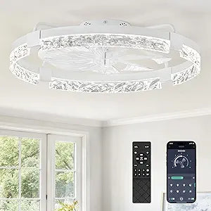 ZMISHIBO Ceiling Fans with Lights | 24 inch Low Profile Ceiling Fan with Light and Remote | 3CCT Dimmable Modern Flush Mount Bladeless Fan Light with High Airflow for Living Room Bedroom Kitchen