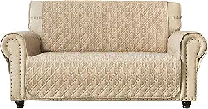 Ameritex Loveseat Cover Water-Resistant Quilted Furniture Protector with Back Nonslip Paws Slipcover for Dogs, Kids, Pets Loveseat Slipcover Stay in Place for Leather (54", Beige)