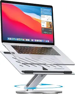 YICOSUN Laptop Stand for Desk, 360 Rotating Height Adjustable Computer Stand, Ergonomic Aluminum Laptop Riser with Ventilated Cooling, Foldable for 10-16 inch MacBook Pro Air Neo Dell HP - Silver