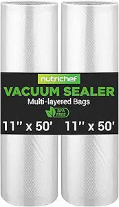 NutriChef Vacuum Sealer Bags 11x50 Rolls 2 pack for Food Saver, Seal a Meal, NutriChef, Weston. Commercial Grade, BPA Free, Heavy Duty, Great for vac storage, Meal Prep or Sous Vide