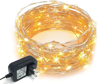 100 LED String Lights, 32 Feet, Silver Wire, Warm White, Plug-in, Indoor-Outdoor, 5V DC Transformer
