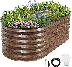 1MORE Galvanized Raised Garden Bed- Planter Garden Boxes Outdoor, Raised Beds for Gardening, 4x2x1.4ft Metal Garden Bed Kit for Vegetables Flower, Planter Raised Bed with Protective Tape & Tools.Grain