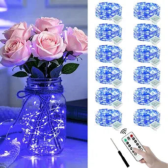 ZGWJ 12 Pack Blue Fairy Lights, Mini String Lights with Remote and Timer
