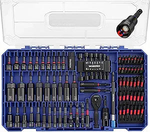 WORKPRO 98-Piece Magnetic Nut Driver Set, Impact Driver Bits, Metric & SAE Cr-V Nut Drivers with Bit Holder, Universal Socket, Socket Adapter, Wing Nut Driver, Ratchet Handle, Quick-Release Extension