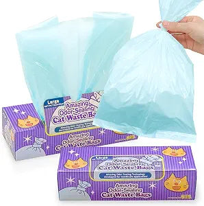 BOS Amazing Odor Sealing Cat Waste Disposal Bags - Durable, Unscented[Size: L, Color: light blue] (60 Count, Pack of 2) (120 Bags) NOT a litter box liner