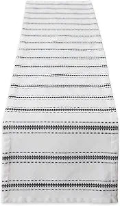 DII Zig Dobby Tabletop Collection, White Cotton Background with Embellished Stripe, Table Runner, 14x72, Black