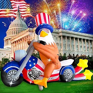 8 FT 4th of July Inflatables Outdoor Decorations, Eagle Inflatable Build-in LED Lights Patriotic Independence Day Blow up for Party Indoor Garden Yard Memorial Day Decor