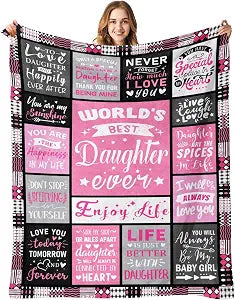 Daughter Gifts from Mom, World's Best Daughter Ever Blanket 60"x80" | Teen Girl Gifts for Birthday, Graduation, Christmas and Valentine's Day