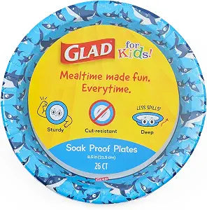 Glad for Kids Sharks Disposable Paper Plates, 8.5 Inch 26 Count