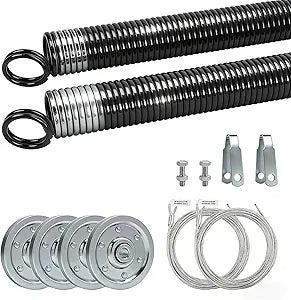 Garage Door Double-Loop Extension Spring Replacement Kit for 7 Feet Garage Door, 110LB Springs + 3-Inch Pulleys + 2Pcs Extension Cables, Heavy-Duty Garage Door Hardware Accessories