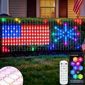 echosari Smart Net Lights Outdoor, 4Ft x 10Ft 600 LED Net Lights RGB&IC with App/Remote Control, DIY Modes Mesh Lights Waterproof for Patio Bush Decor (Clear Wire)