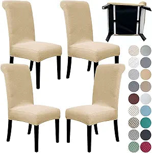SPRINGRICO 4 Pack Dining Room Chair Covers with seat Belt, Stretch Parsons Chair Slipcover Washable Kitchen Dining Chair Cover Removable Seat Protector Set of 4, S1- Sand
