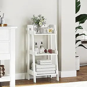 UTEX 3-Tier Ladder Shelf, Bathroom Shelf Freestanding, 3-Shelf Spacesaver Open Wood Shelving Unit, Ladder Shelf (White)