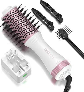DAN Auto Dual Voltage Hair Dryer Brush(100V-240V),Travel Hair Dryer Brush with Multi-Function Plug Adapter,One Step Blow Dryer Brush and Styler Volumizer