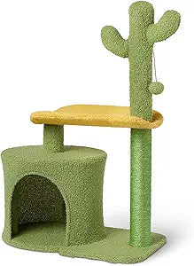 Amazon Basics Cactus Cat Tree for Indoor Cats & Kittens, Scratching Post with Curved Perch, Cozy Cat Condo, Natural Sisal, Interactive Dangling Ball, 30.7" (77.9cm) H, Green