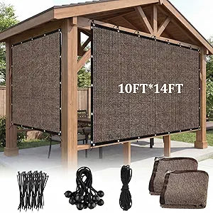 2 Pcs 90% Sun Shade Cloth with Grommets 10' x 14' Pergola Privacy Screen for Outdoor Patio Shade Cover Canopy, Mesh Tarp Sun Screens for Porch, Dog Kennel, Garden, Backyard(Coffee)