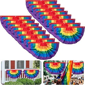 EBaokuup Pride Bunting Flag - 3 x1.5 Ft Rainbow Pleated Fan Flag Banner Rainbow Polyester Flag for Holiday Outdoor Hanging Decor (Rainbow Bunting-16PCS)