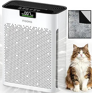 Air Purifier for Home Bedroom Large Room 2200 Ft┬▓, MOOKA H13 HEPA Air Cleaner with Washable Pre-filter, Air Quality Monitor, Air Purifiers for Pets Hair Smoke Dust Pollen, Auto Mode, KJ190 White