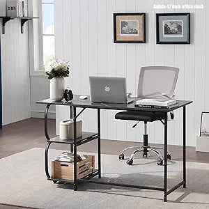 Anivia Gaming Computer Desk, Small Home Office Desk with 2 Storage Shelves, 47" Writing Desks Industrial Simple Style Wood Table Metal Frame for PC Laptop NotebookBlack (47-B)