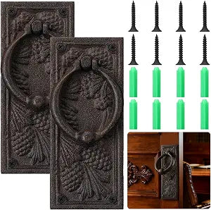 2 Pcs Cast Iron Door Knocker Antique Front Door Knob Plate,Brown