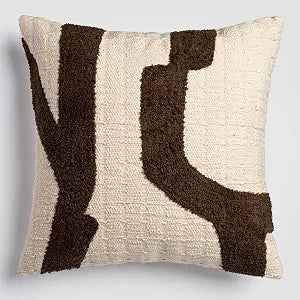 Abstract Pathway Pillow, 20" x 20", Brown & White Abstract Decorative Throw Pillow with Insert, Handwoven Cotton, Luxury Accent Pillow for Sofa Couch or Bedroom