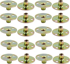 20PCS 1/4"-20Carbon Steel Round Base T-Nut, Brad Hole Tee Nut, Furniture Hardware Flange Insert Female Thread 3-Hole T-Nuts