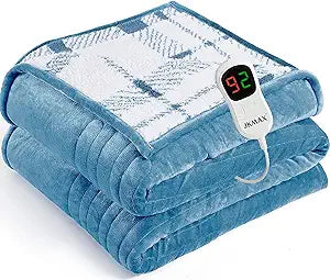 JKMAX Heated Electric Blanket Full Size - 72"x84" Flannel Heating Blanket with 10 Heating Levels & 5 Time Settings Over-Heat Protection, Winter Warmer for Adults with ETL CertificationLight Blue