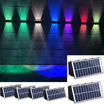 6 Pack RGB Solar Lights Outdoor Up and Down, Color Wall Light (Static, Dynamic) Waterproof Ip65, 8 Lamp Beads [Up4+Down4], Changing Lighting for Yard Garage Walkway Porch Decorations (6)