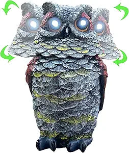 Owls to Keep Birds Away, Solar Owl Decoys to Scare Birds Away, Small Fake Owl for Bird Control, Resin Owls Outdoor Decor with Rotating Head and Lighted Eyes, Animal Deterrent for Outside, Garden