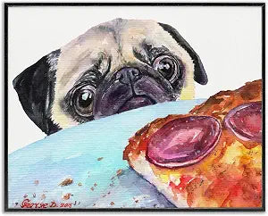 Hungry Pug Pizza Humor Pet Portrait, 11 x 14 Inch Framed Gicle Print