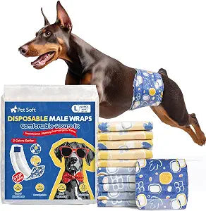 Pet Soft Dog Diapers Male,40 Ct Disposable Male Dog Wraps, Super Absorbent Doggie Belly Band with Wetness Indicator, Leak-Proof Puppy Pampers for Puppy Training, Incontinence, Large