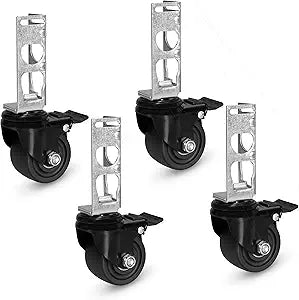 Iron Forge Tools Rolling Storage Rack Caster Wheels Heavy Duty - Set of 4 Locking Caster 3 Inch 1360 lb. Capacity for Boltless Self Locking Shelving Racks, Nylon and Steel Ball Bearing Wheels