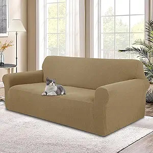 Stretch Couch Cover Washable Sofa Slipcover Furniture Protector with Non Skid Foam and Elastic Bottom for Kids, Dog(XL Large/Sand)
