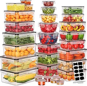 JSCARES 62 PCS Large Food Storage Containers with Lids Airtight (31 Lids & 31 Containers)- Reusable Plastic Leakproof Meal-Prep Container for Kitchen Storage Organization Microwave/Dishwasher Safe
