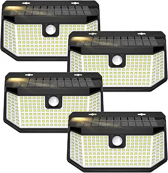 Aootek Solar Outdoor Motion Sensor Lights 2500Lm Solar Panel to 15.3 in and 3 Modes(Security/Permanent On All Night/Smart Brightness Control) with IP65 Waterproof with Wide Angle(4pack)