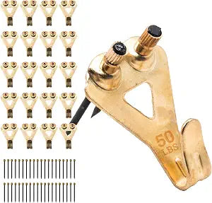 PHS 50 lb Brass Picture Hanging Hooks, 20 Pack