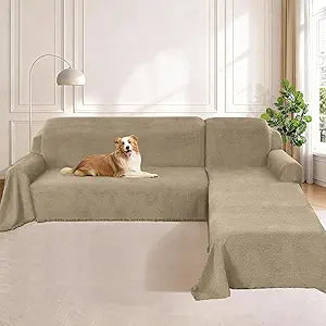 Arfntevss 2 Pieces Sectional Couch Covers for Dogs Washable Sectional Sofa Cover L Shape, Plush Fleece Pet Furniture Protector (XX-Large, 71" x 118" + 71" x 134", Khaki)