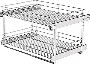 JOWBOOW (23" W x 22" D Cabinet Pull Out Shelves, 2-Tier | Heavy Duty Kitchen Pull Out Shelves for Wide Cabinets, 22 Inch Deep Sliding Cabinet Organizer