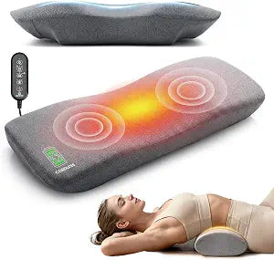COMFIER Smooth Spine Triple Fusion Back Massager with Graphene Heat, 3-in-1 Cordless Lumbar Support Pillow with Remote Control, Vibration & Stretching, Ergonomic Lower Back Massager