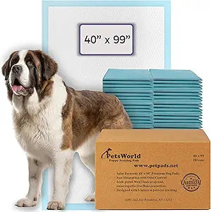 PETSWORLD Mega-Sized Dog Pee Pads (40" x 99")  4XL Gigantic Pet Piddle Pads for Puppy Training, Incontinence  with Adhesive Sticky Tape  Leak Proof, 5-Layer Protection (10 Count)