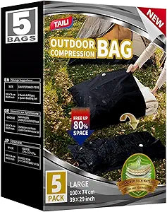 TAILI 5 Pack Outdoor Vacuum Storage Bags, Travel Compression Bags (39x29 inch), Tear-Proof Vacuum Seal for Camping, Cushion, Clothing, Waterproof, Wearproof, Punctureproof