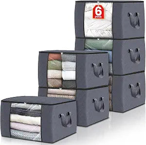 Fab totes 6 Pack Storage Bags for Clothes Blanket Storage Bins with Lids