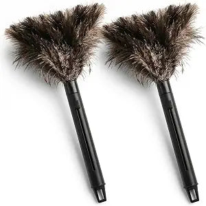 Goaste 2 Pack Ostrich Feather Duster, 15 Inch Fluffy Natural Feather Duster, Soft-Feather Mopping with Plastic Handle, Extensible Ostrich Feather Cleaning Supplies for Keyboard, Home, Car, Office