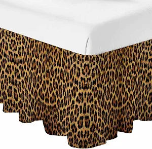 Bed Skirt Leopard Print Bed Skirt 18 Inch Drop Skin Pattern of a Wild Safari Animal Elastic Wrap Around Bed Skirt Dust Ruffle for Queen Size Bed
