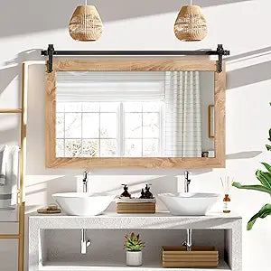 Farmhouse Mirror 42x28 Bathroom Mirror for Over Sink, Bathroom Vanity Mirrors, Barn Door Style Mirror Farmhouse Decor