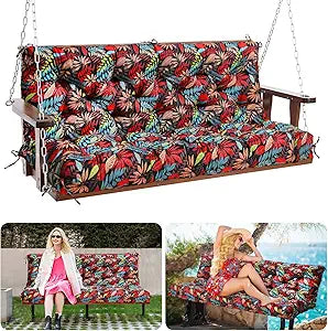 Porch Swing Cushions 60 inch Bench Cushion Waterproof Outdoor Swing Cushions 3 Seater Thick 5in Replacement Swing Cushions for Outdoor Furniture Patio (Red Leaves-60x40 inch)