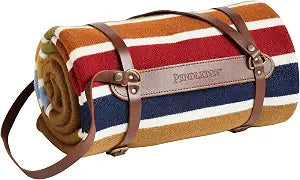 Pendleton National Park Throw with Leather Carrier 54" x 72" - Premium Wool Throw, Iconic Stripes, Durable Blanket for Home & Outdoor Adventures - Joshua Tree