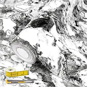 Drawer and Shelf Liner for Kitchen Cabinet: 12 in X 30 Ft Non Slip Waterproof Shelf Paper Non Adhesive Refrigerator Liners Grey and White Marble Easy Liners for Bathroom with Knife Tape Measure