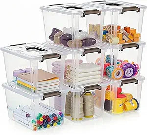 Citylife 8 Packs 6 QT Plastic Storage Bins with Latching Lids Clear Storage Box with handle Stackable Storage Containers for Organizing Snacks, Crafts, Toys, Tools
